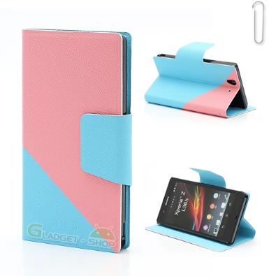 เคส Xperia Z (Two Tone Folio) ชมพู - ฟ้าอ่อน